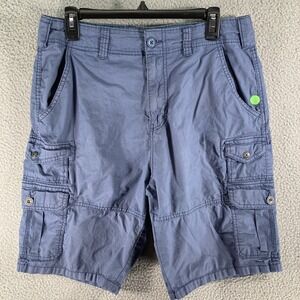 Iron Co Cargo Shorts Mens 32 Blue Ripstop Stretch Utility Pockets Casual. FLAW